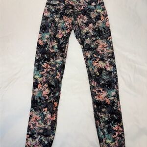 lululemon athletica Black Floral-Print Jeggings with Coral & Teal Accents